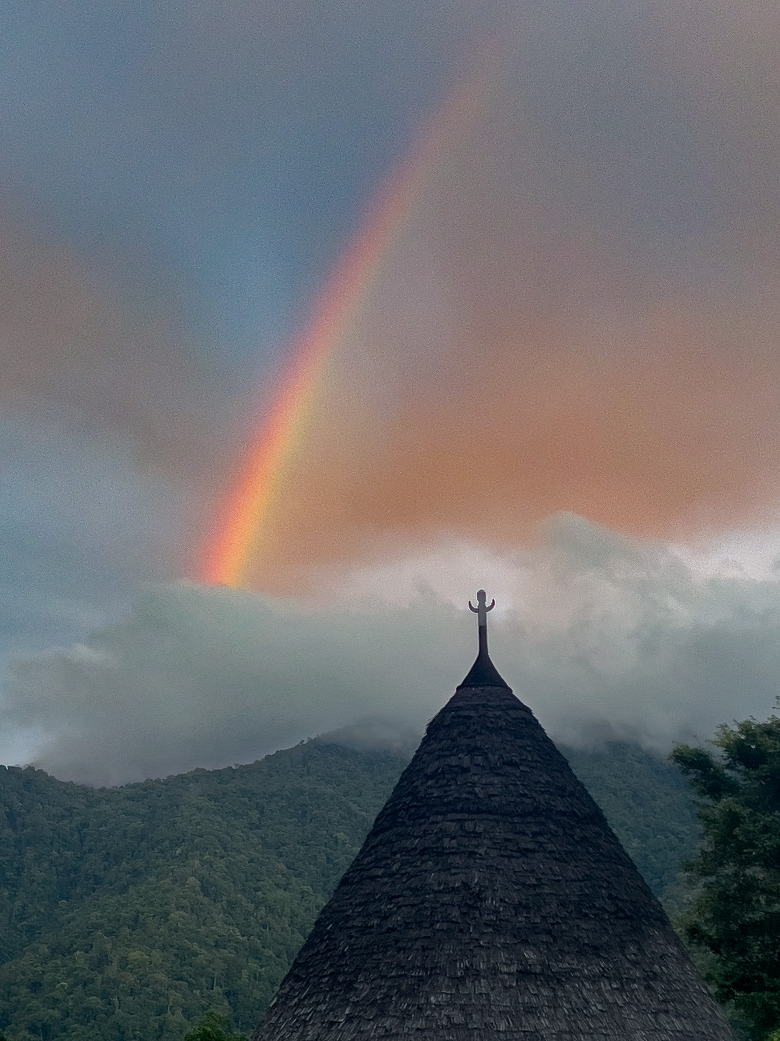 Rainbow over temple