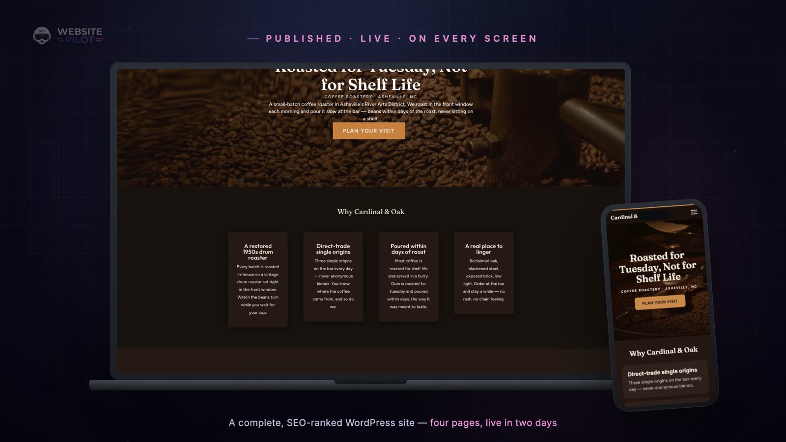 The finished site shown on a laptop and a phone